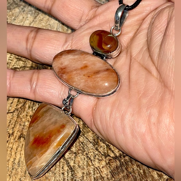 Large Rustic Orange Aventurine & Noreena Jasper Pendant 3 7/8” - Picture 4 of 16